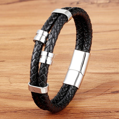 TYO 15 Style Choose Genuine Leather Cool Black Gold Creative Design Stainless Steel Magnetic Buckle Charm Men Leather Bracelet