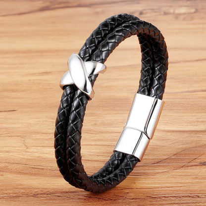 TYO 15 Style Choose Genuine Leather Cool Black Gold Creative Design Stainless Steel Magnetic Buckle Charm Men Leather Bracelet