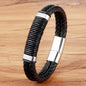 TYO 15 Style Choose Genuine Leather Cool Black Gold Creative Design Stainless Steel Magnetic Buckle Charm Men Leather Bracelet