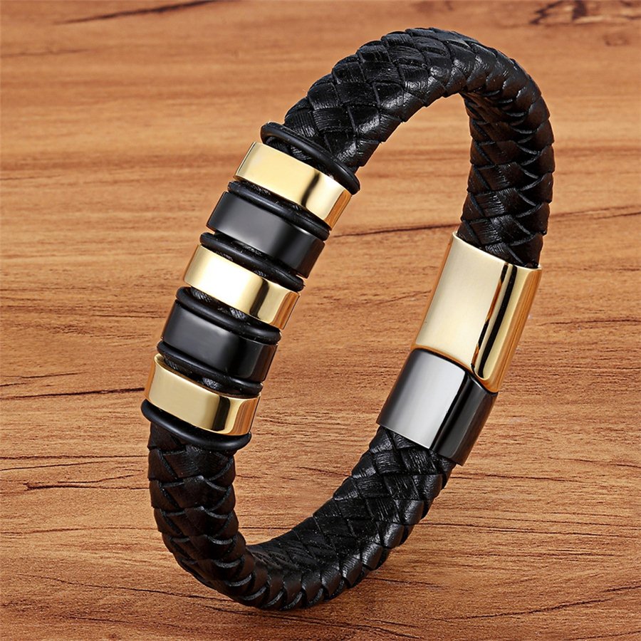 TYO 15 Style Choose Genuine Leather Cool Black Gold Creative Design Stainless Steel Magnetic Buckle Charm Men Leather Bracelet