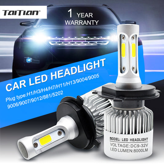 Taitian 2Pcs COB 72W 8000LM 6500K 12V H7 Turbo Led Headlight H11 Canbus Led H4 Auto H1 H3 H13 H27 880 9005 9006 9007 9012 5202