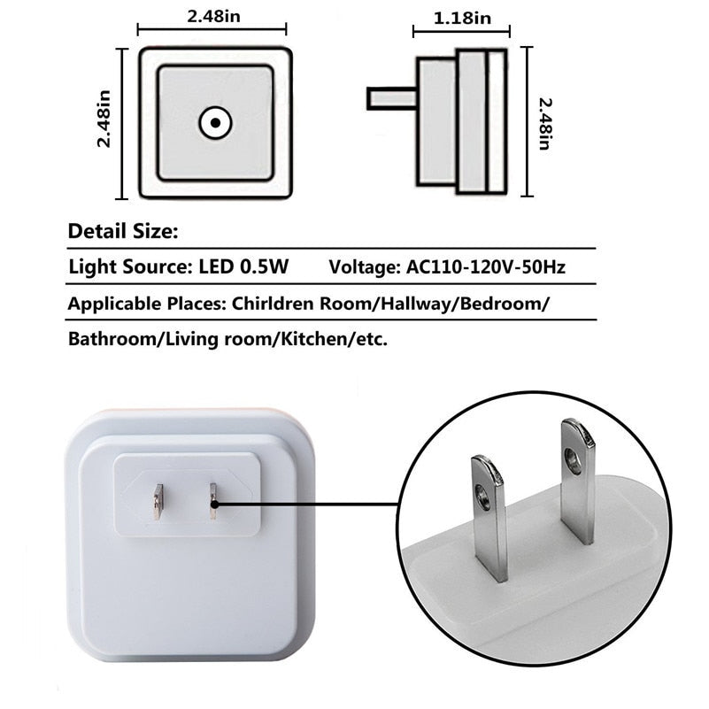 Tanbaby EU Plug-in LED Night Light Lamp with Dusk to Dawn Sensor White Wall Lighting for Lighting for Bathroom Bedroom Hallway