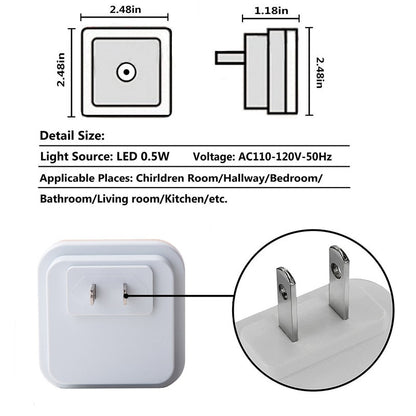 Tanbaby EU Plug-in LED Night Light Lamp with Dusk to Dawn Sensor White Wall Lighting for Lighting for Bathroom Bedroom Hallway