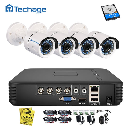 Techage 4CH 720P AHD DVR CCTV System 1.0MP 1200TVL IR Night Vision Indoor Outdoor Camera Home Security Video Surveillance Kit