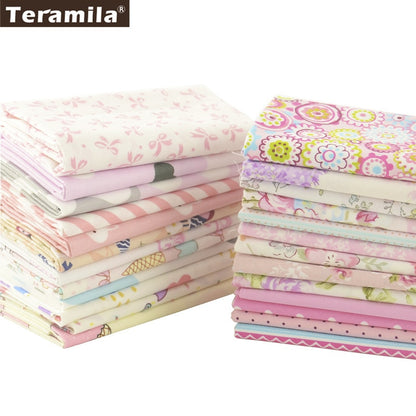 Teramila Cotton Fabric 25 Designs Pink Series Quilting Charm Packs Fat Quarter Meter DIY For Bedding Clothing Dress Home Textile