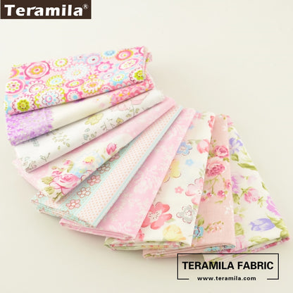 Teramila Cotton Fabric 25 Designs Pink Series Quilting Charm Packs Fat Quarter Meter DIY For Bedding Clothing Dress Home Textile