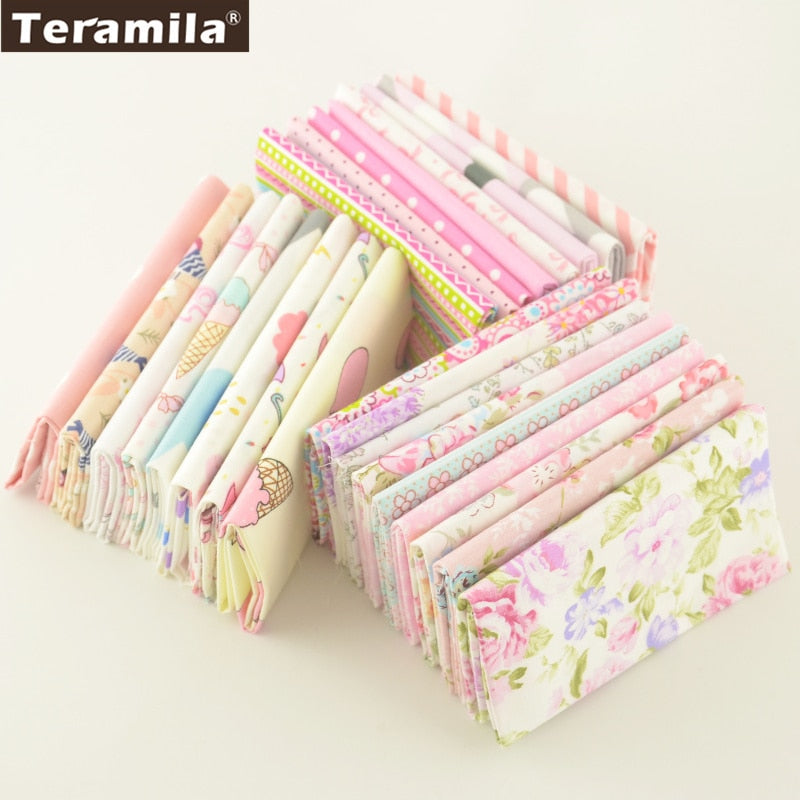 Teramila Cotton Fabric 25 Designs Pink Series Quilting Charm Packs Fat Quarter Meter DIY For Bedding Clothing Dress Home Textile