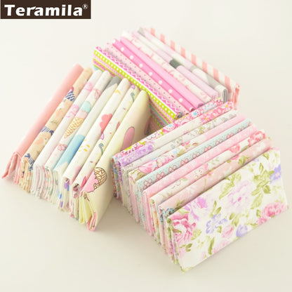 Teramila Cotton Fabric 25 Designs Pink Series Quilting Charm Packs Fat Quarter Meter DIY For Bedding Clothing Dress Home Textile