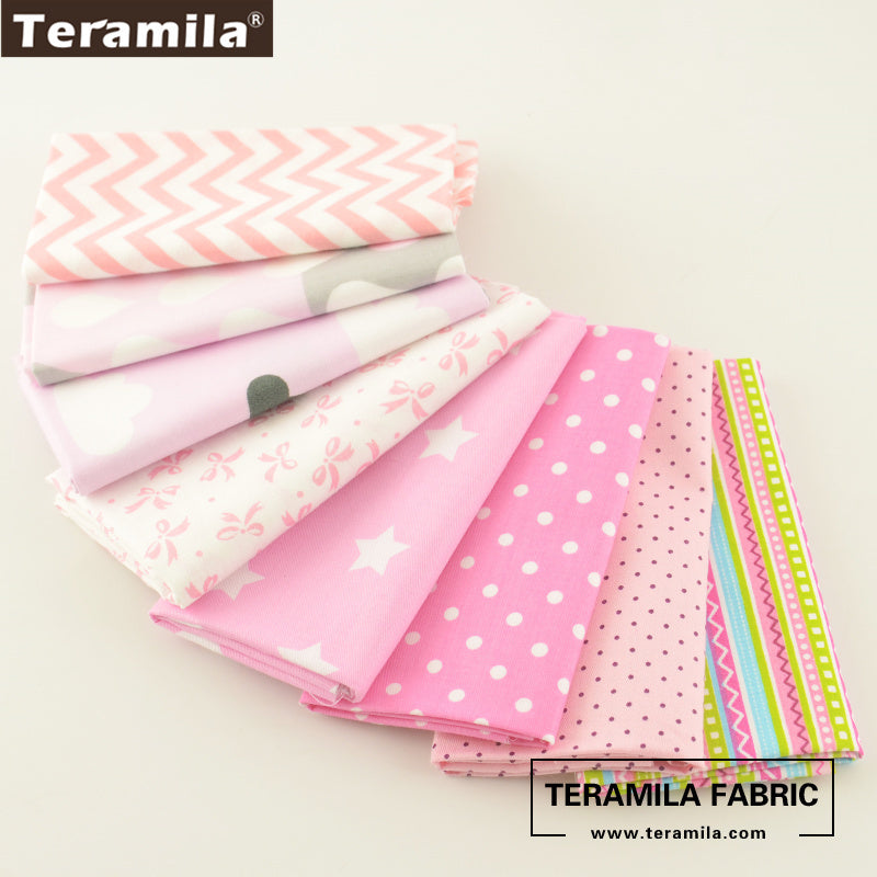 Teramila Cotton Fabric 25 Designs Pink Series Quilting Charm Packs Fat Quarter Meter DIY For Bedding Clothing Dress Home Textile