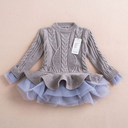 Thick Warm Girl Dress Christmas Wedding Party Dresses Knitted Chiffon Winter Kids Girls Clothes Children CLothing Girl Dress k1