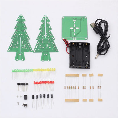 Three-Dimensional 3D Tree LED DIY Kit Red/Green/Yellow LED Flash Circuit Parts Electronic Fun Suite Gift