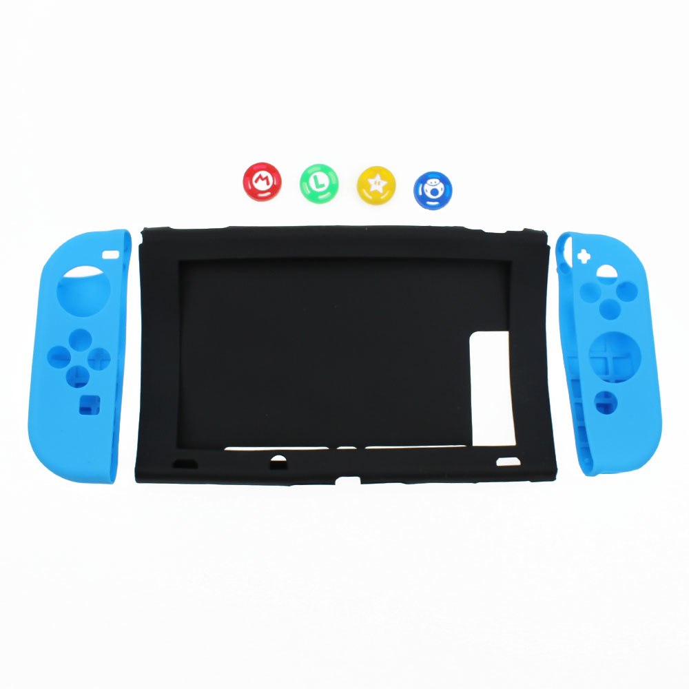 TingDong 7 in 1 Silicone Case for Nintend Switch NS Console Protective Skin Cover with Thumb Stick Grip Caps for JoyCon