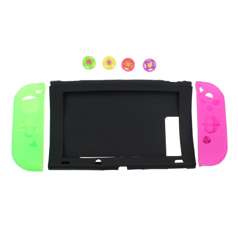 TingDong 7 in 1 Silicone Case for Nintend Switch NS Console Protective Skin Cover with Thumb Stick Grip Caps for JoyCon