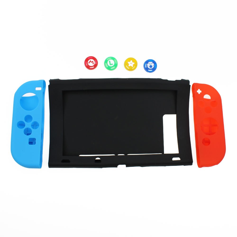 TingDong 7 in 1 Silicone Case for Nintend Switch NS Console Protective Skin Cover with Thumb Stick Grip Caps for JoyCon