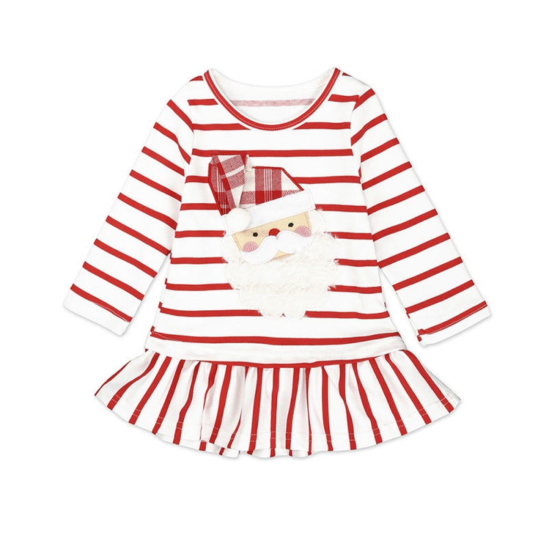 Toddler Kids Girls Mini Dress Christmas Clothes Long Sleeve Snowman Striped Outfits Children 2017 Cute Party Dresses