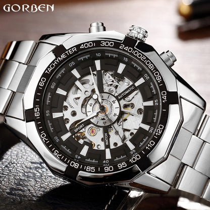 Top Luxury Gold Automatic Mechanical Watches Men Skeleton Stainless Steel Self Wind Wrist Watch Men Hand Clock relogio masculino