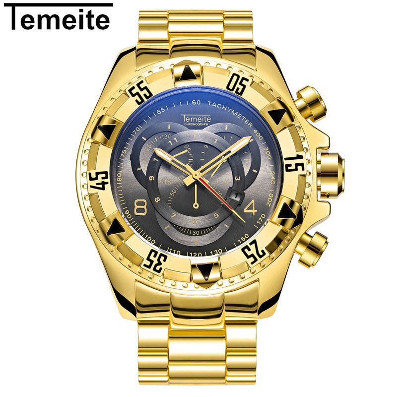 Top Luxury Gold Watch Men Big Watches Golden Stainless Steel Military Wristwatch Big Dial Clock Male Army relogio masculino New