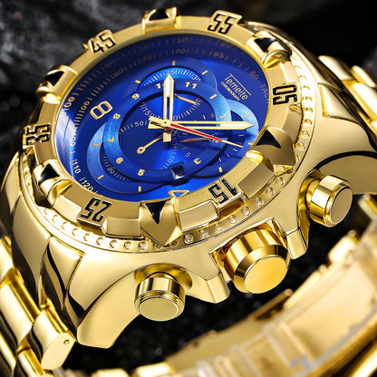 Top Luxury Gold Watch Men Big Watches Golden Stainless Steel Military Wristwatch Big Dial Clock Male Army relogio masculino New