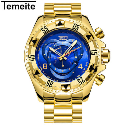 Top Luxury Gold Watch Men Big Watches Golden Stainless Steel Military Wristwatch Big Dial Clock Male Army relogio masculino New