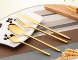 Top Selling Stainless Steel plated gold Western Food Dinnerware Cutlery Fork Knife & Scoop Tableware Cutlery Set SN1595