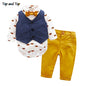 Top and Top Autumn Fashion infant clothing Baby Suit Baby Boys Clothes Gentleman Bow Tie Rompers + Vest + pants Baby Set