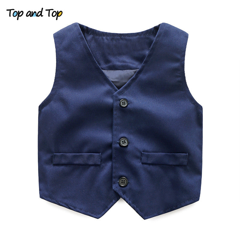 Top and Top Autumn Fashion infant clothing Baby Suit Baby Boys Clothes Gentleman Bow Tie Rompers + Vest + pants Baby Set