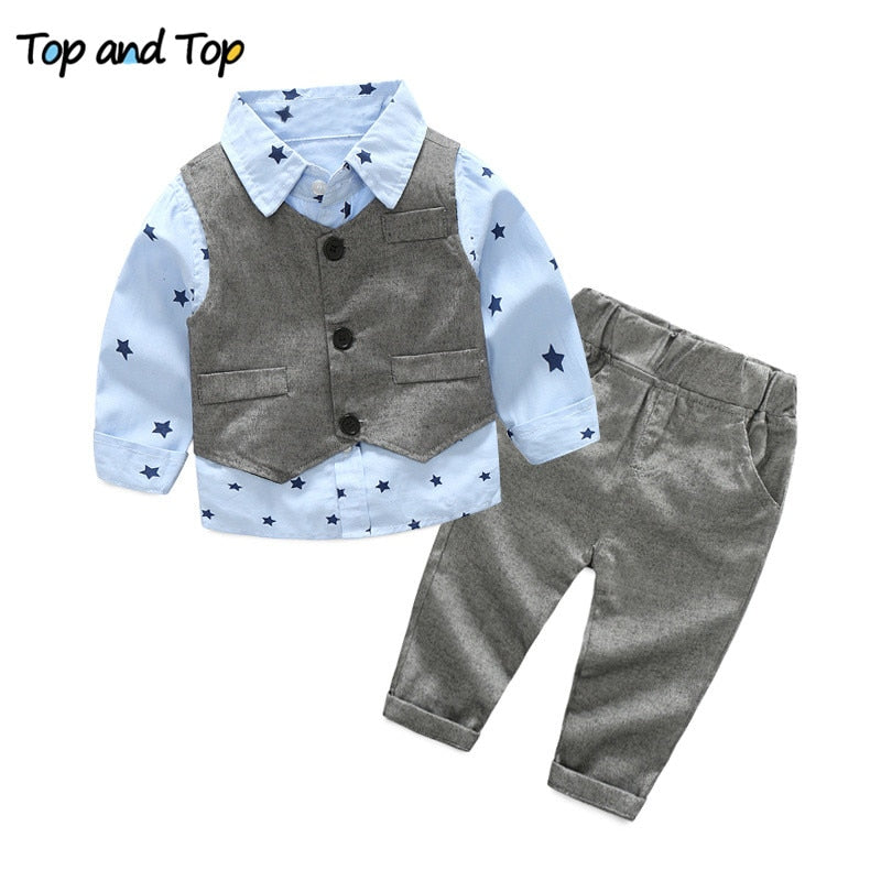 Top and Top Autumn Fashion infant clothing Baby Suit Baby Boys Clothes Gentleman Bow Tie Rompers + Vest + pants Baby Set