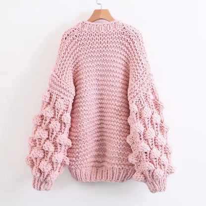 TryEverything Pink Coarse Knitted Sweater Women 2018 Winter Fashion Lantern Sleeve Cardigan Female Open Front Korea Sweater Coat