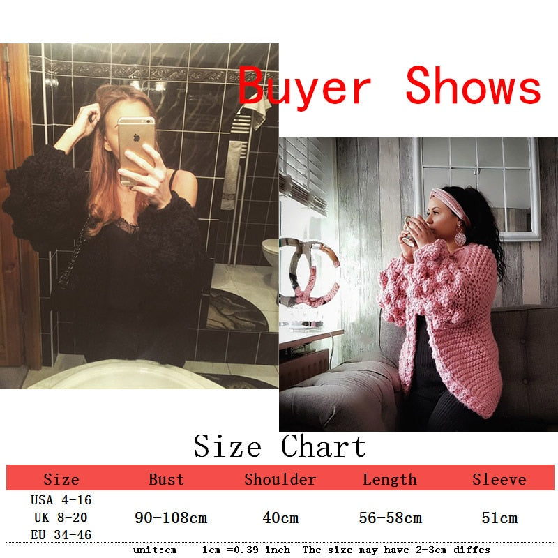 TryEverything Pink Coarse Knitted Sweater Women 2018 Winter Fashion Lantern Sleeve Cardigan Female Open Front Korea Sweater Coat