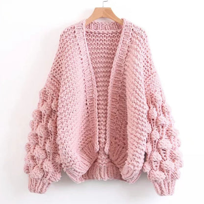 TryEverything Pink Coarse Knitted Sweater Women 2018 Winter Fashion Lantern Sleeve Cardigan Female Open Front Korea Sweater Coat