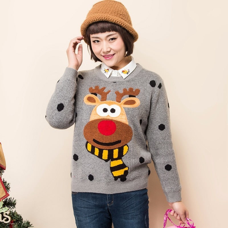 TryEverything Ugly Christmas Deer Sweater Women Winter 2017Cotton O Neck Gray Jumper Knitted Pullover Sweater Female Long Sleeve