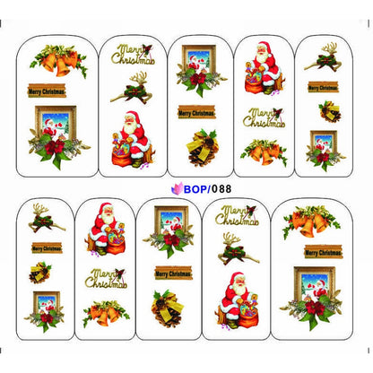 UPRETTEGO NAIL ART WATER DECAL SLIDER NAIL STICKER XMAS CHRISTMAS SANTA CLAUSE BELL SNOW MAN TREE CAP BOP088-095