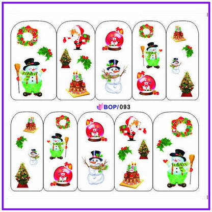 UPRETTEGO NAIL ART WATER DECAL SLIDER NAIL STICKER XMAS CHRISTMAS SANTA CLAUSE BELL SNOW MAN TREE CAP BOP088-095