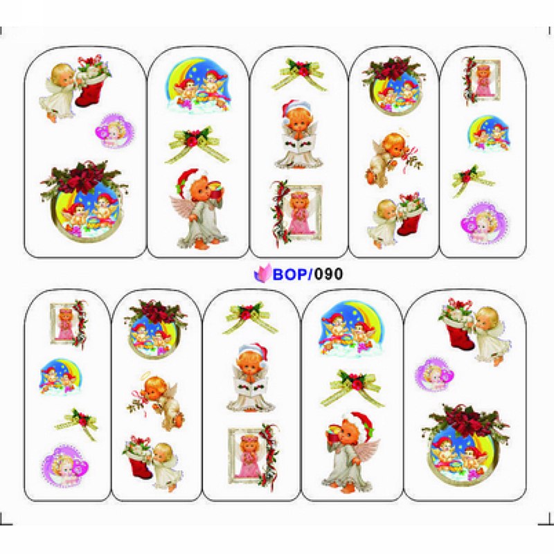 UPRETTEGO NAIL ART WATER DECAL SLIDER NAIL STICKER XMAS CHRISTMAS SANTA CLAUSE BELL SNOW MAN TREE CAP BOP088-095