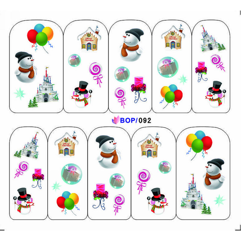 UPRETTEGO NAIL ART WATER DECAL SLIDER NAIL STICKER XMAS CHRISTMAS SANTA CLAUSE BELL SNOW MAN TREE CAP BOP088-095