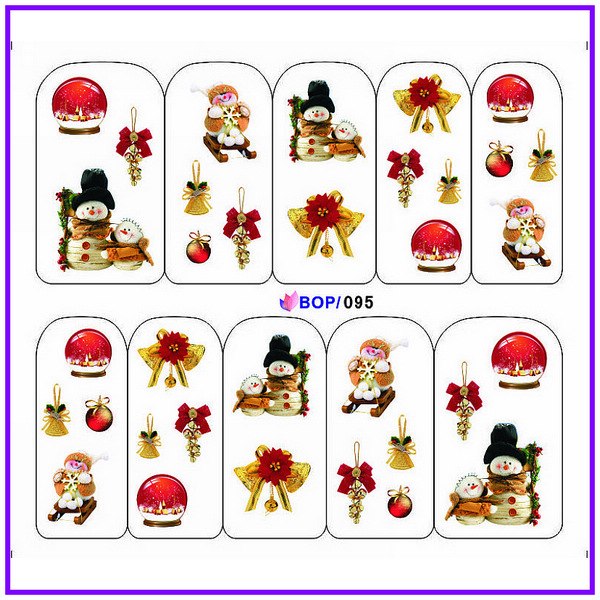 UPRETTEGO NAIL ART WATER DECAL SLIDER NAIL STICKER XMAS CHRISTMAS SANTA CLAUSE BELL SNOW MAN TREE CAP BOP088-095