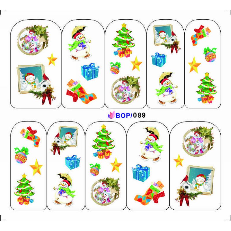 UPRETTEGO NAIL ART WATER DECAL SLIDER NAIL STICKER XMAS CHRISTMAS SANTA CLAUSE BELL SNOW MAN TREE CAP BOP088-095