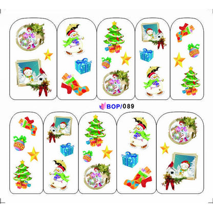 UPRETTEGO NAIL ART WATER DECAL SLIDER NAIL STICKER XMAS CHRISTMAS SANTA CLAUSE BELL SNOW MAN TREE CAP BOP088-095