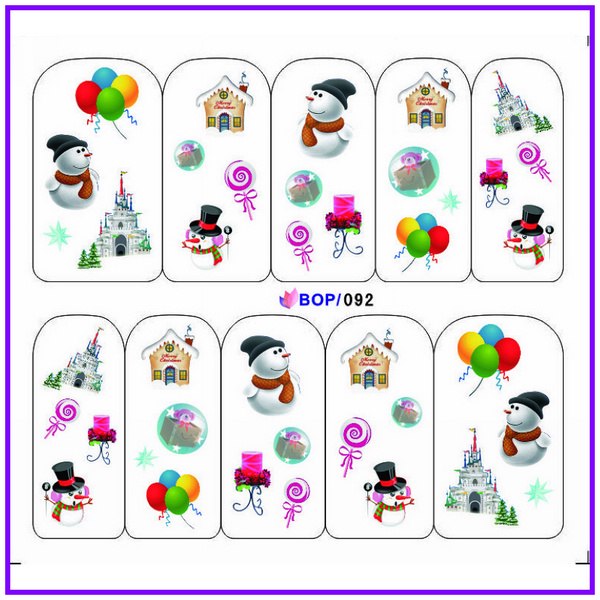 UPRETTEGO NAIL ART WATER DECAL SLIDER NAIL STICKER XMAS CHRISTMAS SANTA CLAUSE BELL SNOW MAN TREE CAP BOP088-095