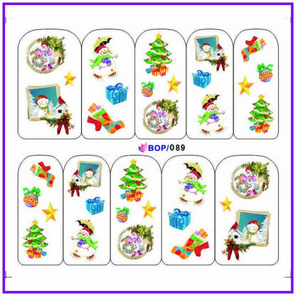 UPRETTEGO NAIL ART WATER DECAL SLIDER NAIL STICKER XMAS CHRISTMAS SANTA CLAUSE BELL SNOW MAN TREE CAP BOP088-095