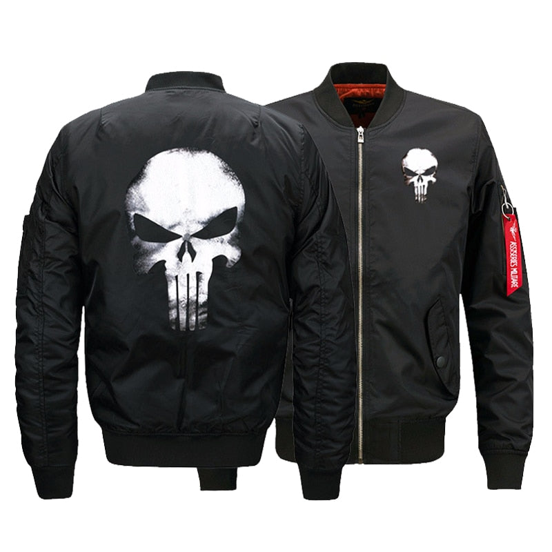 USA SIZE Men's Bomber Jackets Punisher Skulls Printed Warm Zipper FLIGHT JACKET Winter thicken Men Coats Fashion Clothings