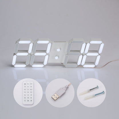 USB 3D Modern Digital LED Home Wall Clock Timer 24/12 Hour Display Home Alarm Temperature Display Automatic Light Control # Z