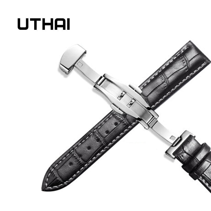 UTHAI Z09 Genuine Leather Watchbands 12-24mm Universal Watch Butterfly buckle Band Steel Buckle Strap Wrist Belt Bracelet + Tool