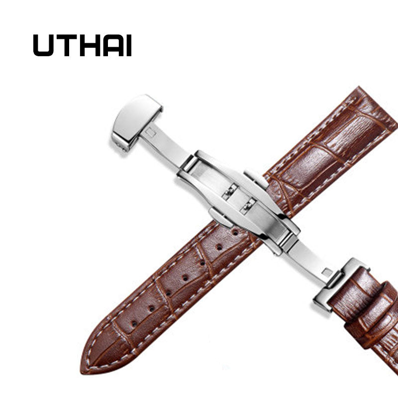 UTHAI Z09 Genuine Leather Watchbands 12-24mm Universal Watch Butterfly buckle Band Steel Buckle Strap Wrist Belt Bracelet + Tool