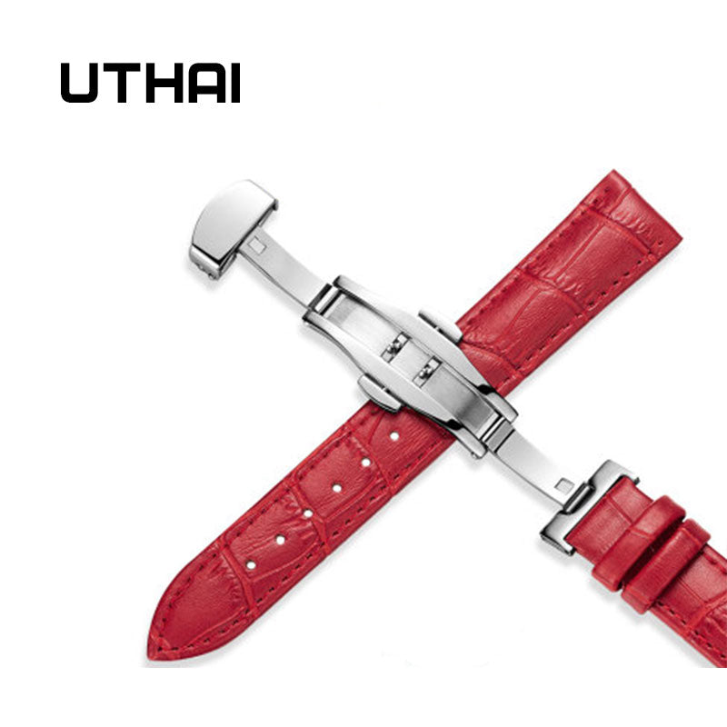 UTHAI Z09 Genuine Leather Watchbands 12-24mm Universal Watch Butterfly buckle Band Steel Buckle Strap Wrist Belt Bracelet + Tool