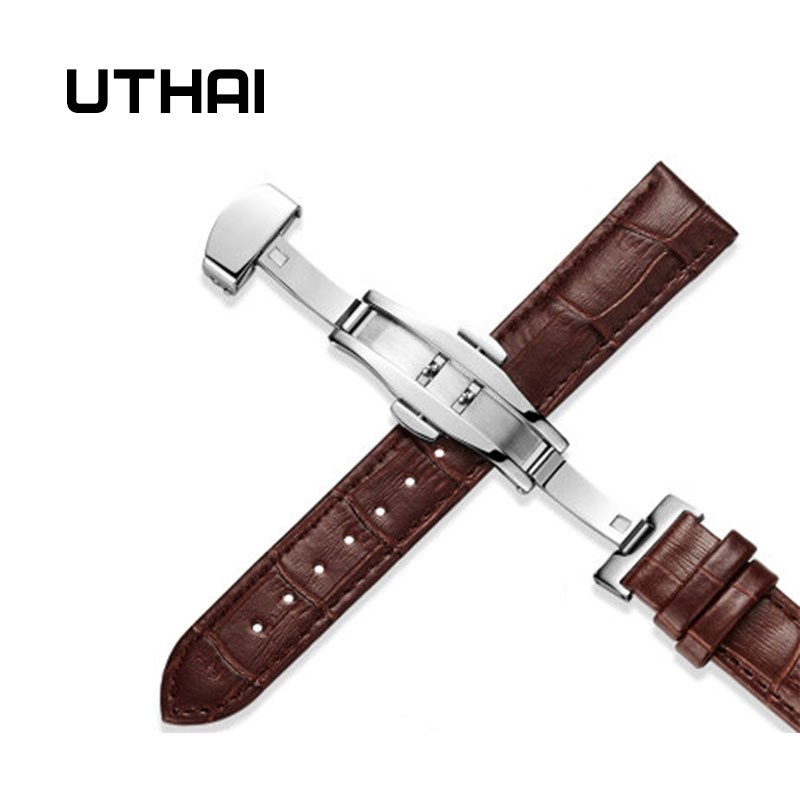 UTHAI Z09 Genuine Leather Watchbands 12-24mm Universal Watch Butterfly buckle Band Steel Buckle Strap Wrist Belt Bracelet + Tool