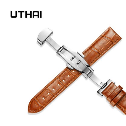 UTHAI Z09 Genuine Leather Watchbands 12-24mm Universal Watch Butterfly buckle Band Steel Buckle Strap Wrist Belt Bracelet + Tool