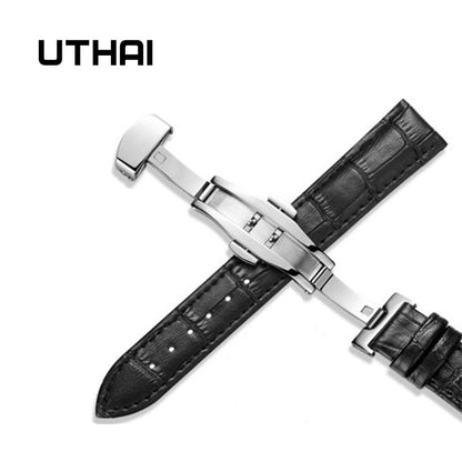 UTHAI Z09 Genuine Leather Watchbands 12-24mm Universal Watch Butterfly buckle Band Steel Buckle Strap Wrist Belt Bracelet + Tool