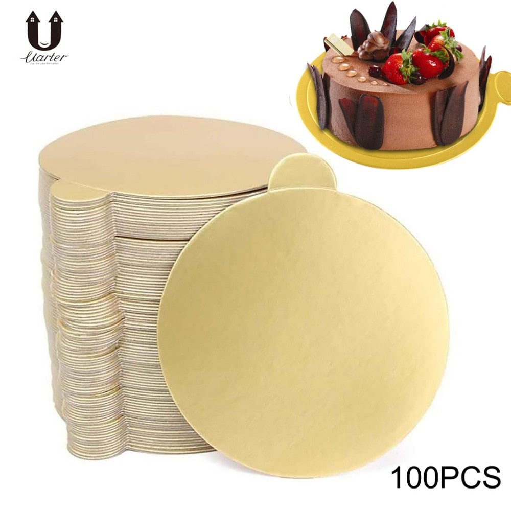 Uarter 100PCS Round Cake Base Disposable Paper Coasters Practical Cupcake Board Portable Serve Bases for Cupcake