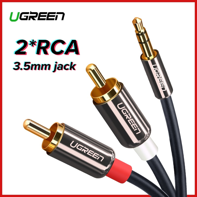 Ugreen RCA Cable 2RCA to 3.5 Audio Cable RCA 3.5mm Jack RCA AUX Cable for DJ Amplifiers Subwoofer Audio Mixer Home Theater DVD